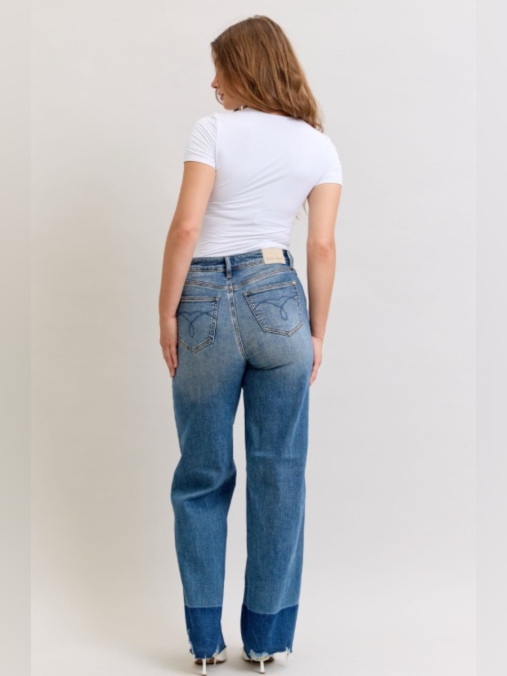 Judy Blue HW Column Straight Colorblock Jeans - Picture 5 of 5